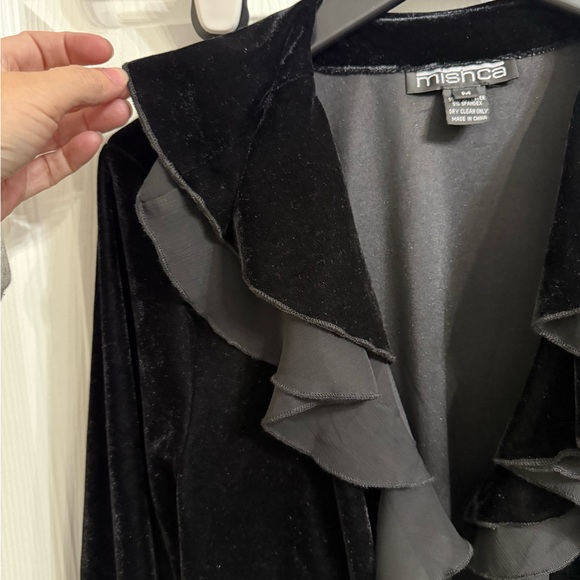 Stage Romantic Black Velvet Ruffle Tie Front Jacket cardigan Gothic M Fairy - Picture 3 of 7